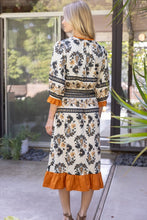Load image into Gallery viewer, Cream Printed Ruffled Cuff Midi Dress