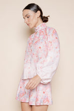 Load image into Gallery viewer, Pink Floral High Collar LS Button Blouse