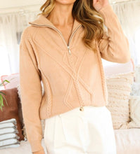 Load image into Gallery viewer, Camel Textured Quarter Zip Pullover