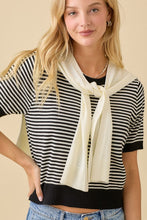 Load image into Gallery viewer, Black Striped SS Sweater w/ Shawl Set