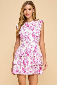 Pink Floral Lace Ruffle Detail Dress