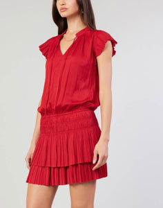 Red Slvls Pleated Skirt Mini Dress