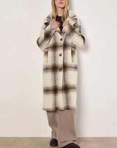 Cream/Brown Large Scaled Check Oversized Coat