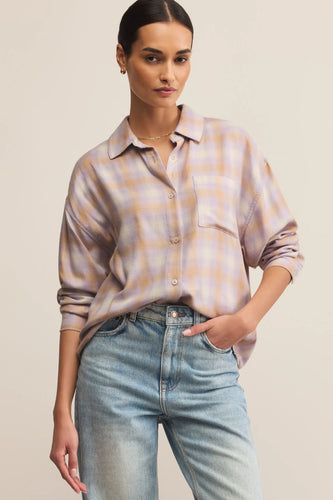 Z Supply Lavender Ice River Plaid Button Up