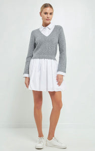 Heather Grey/White Cable Knit Down Mixed Media Dress