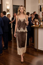 Load image into Gallery viewer, Mocha Satin/Lace Top + Skirt Set