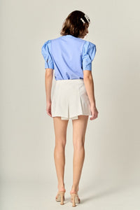 Powder Blue Mixed Media Top