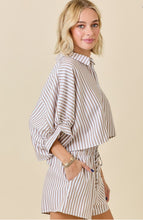 Load image into Gallery viewer, Mocha/White Striped Oversized Shirt w/ Shorts Set
