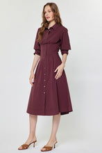 Load image into Gallery viewer, Maroon 3/4 Button Down A-Line Midi Dress