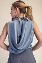 Load image into Gallery viewer, Satin Slate Mock Neck Back Tie Top