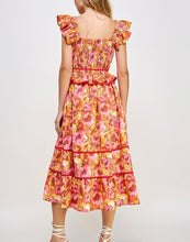 Load image into Gallery viewer, Orange Multi Floral Piping Midi Dress