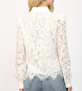 Cream Lace Scallop Edge LS Button Down