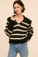 Load image into Gallery viewer, Black/Beige Collared Stripe Sweater