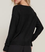 Load image into Gallery viewer, Black V-Neck Raised Seam Detail Sweater