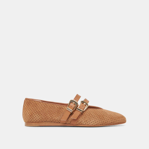 Baylee Pecan Perforated Suede Flat