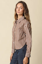 Load image into Gallery viewer, Brown/Cream Striped LS Button Down Shirt