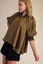 Load image into Gallery viewer, Olive Mock Neck Band Sleeve Blouse