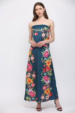 Load image into Gallery viewer, Navy Floral Border Strapless Maxi Dress