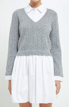 Load image into Gallery viewer, Heather Grey/White Cable Knit Down Mixed Media Dress