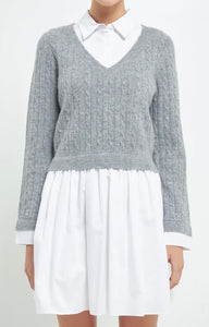 Heather Grey/White Cable Knit Down Mixed Media Dress