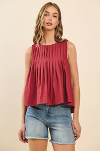 Maroon Slvls Pleated Top