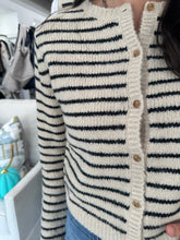 Load image into Gallery viewer, Oatmeal/Black Striped Button Down Cardigan