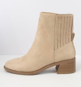 Pale Camel Suede Low Heel Boot