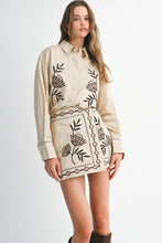 Load image into Gallery viewer, Taupe Embroidered Button Down Shirt + Skirt Set