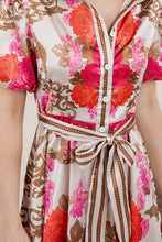 Load image into Gallery viewer, Pink Floral Print Button Down Midi Dress