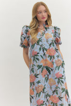 Load image into Gallery viewer, Blue Floral Puff Slv Midi Dress