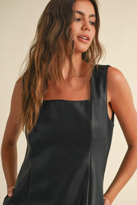 Black Leather Square Neck Dress