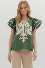 Load image into Gallery viewer, Embroidered Flutter Slv Top Green