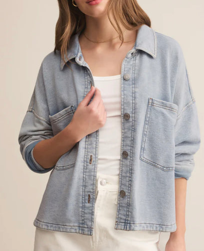Z Supply Washed Indigo All Day Cropped Knit Jacket
