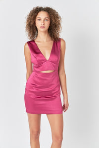 Fuchsia Satin Cut-Out Mini Dress