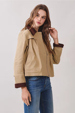 Load image into Gallery viewer, Khaki Contrast Corduroy Zip Up Cropped Jacket