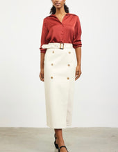 Load image into Gallery viewer, Cream Leather Midi Skirt w/ Belt