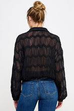 Load image into Gallery viewer, Black Sheer LS Textured Button Frnt Blouse