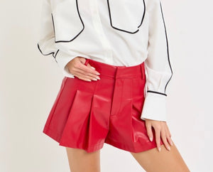 Red Leather Flutter Shorts