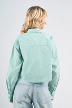Load image into Gallery viewer, Green Striped Cropped Button Down Shirt