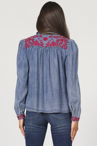 DJD Blue/Red Embroidered LS Top