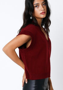 Crimson V-Neck SS Sweater Top