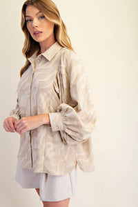 Taupe Textured LS Button Down Top