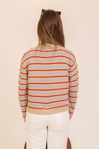 Taupe Red/Blue Striped Sweater