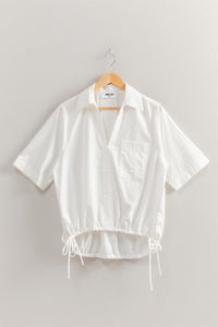 White Drawstring Hem Cotton Shirt
