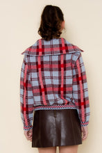 Load image into Gallery viewer, Blue Multi Plaid Knit Zip Sweater