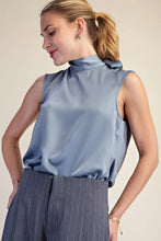 Load image into Gallery viewer, Satin Slate Mock Neck Back Tie Top