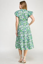 Load image into Gallery viewer, Green Multi Floral Puff Slv Midi Dress
