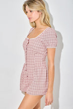 Load image into Gallery viewer, Ivory/Red Gingham Square Neck Button Romper