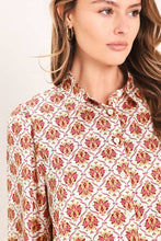 Load image into Gallery viewer, Burgundy Printed LS Button Down Blouse