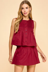 Maroon Smocked Slvls Button Down Top